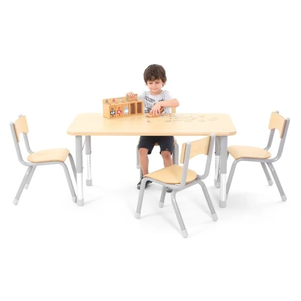 Pack table rectangulaire enfant reglable et 4 chaises